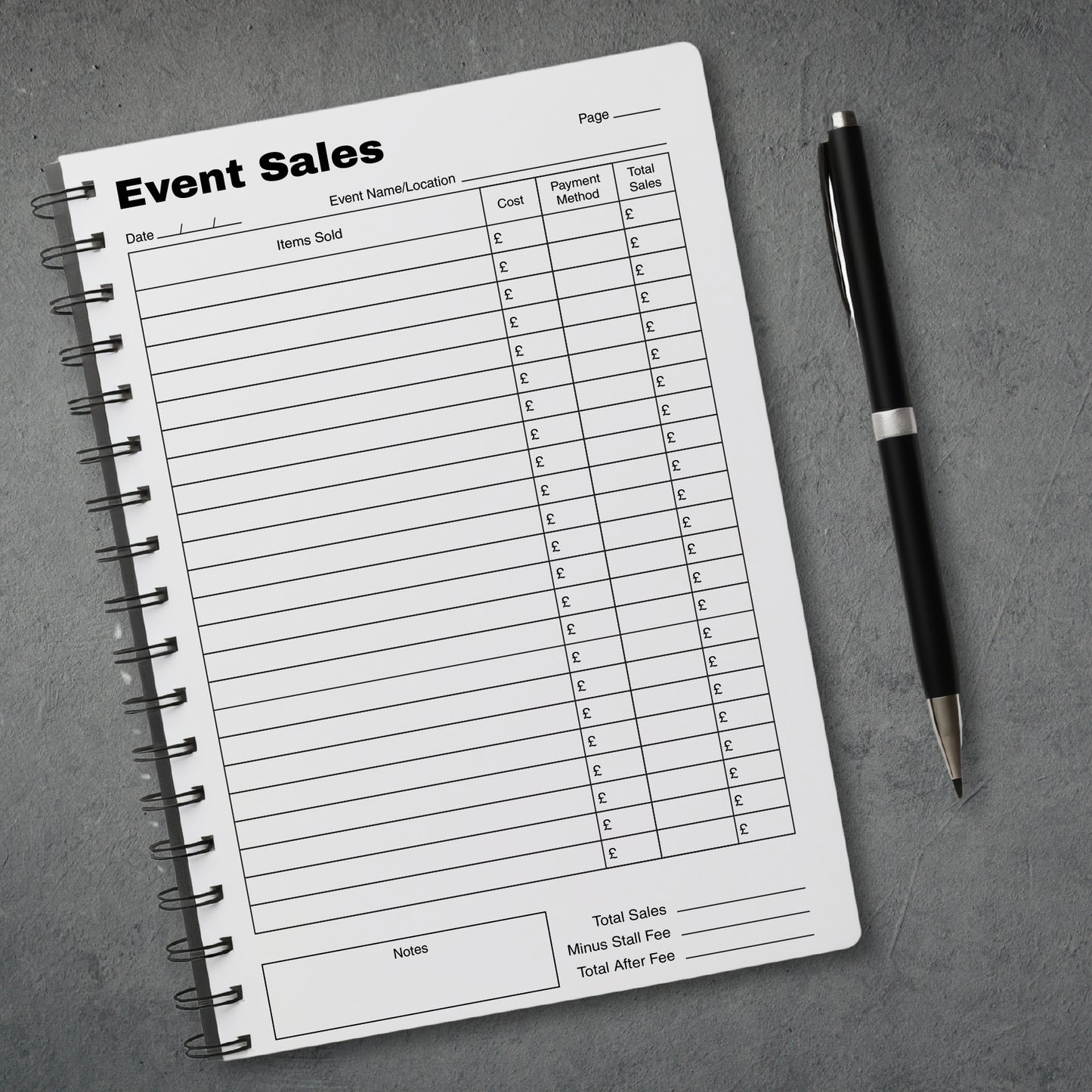 Event Sales Tracker Book