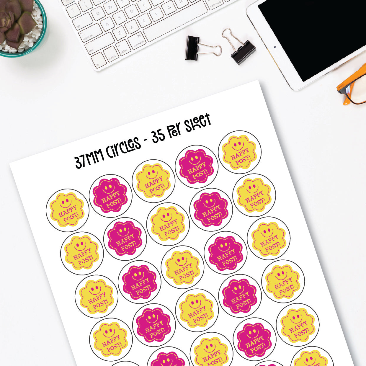 Happy Post Smiley Face Labels (Various Sizes)