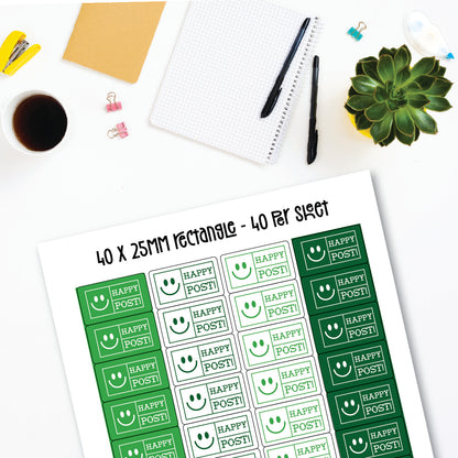 Happy Post Smiley Face Labels (Various Sizes)
