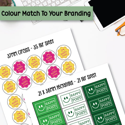 Happy Post Smiley Face Labels (Various Sizes)