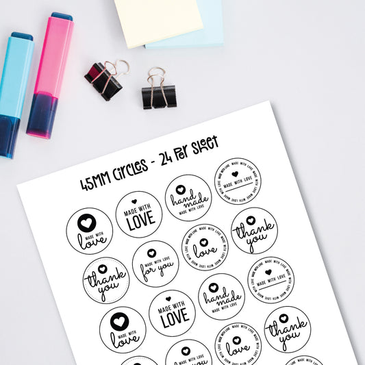 Monochrome Handmade Labels (Various Sizes)